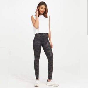 SPANX Faux Leather Camo Matte Leggings with High-Rise Waist